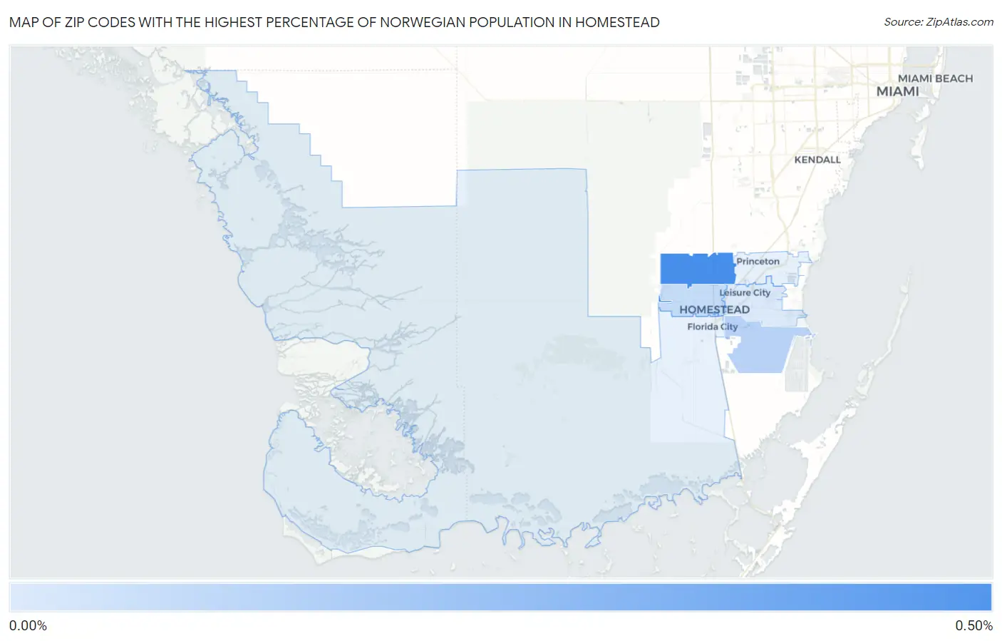Zip Codes with the Highest Percentage of Norwegian Population in Homestead Map