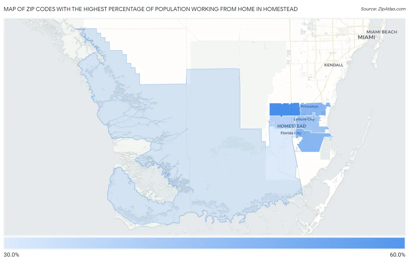 Zip Codes with the Highest Percentage of Population Working from Home in Homestead Map