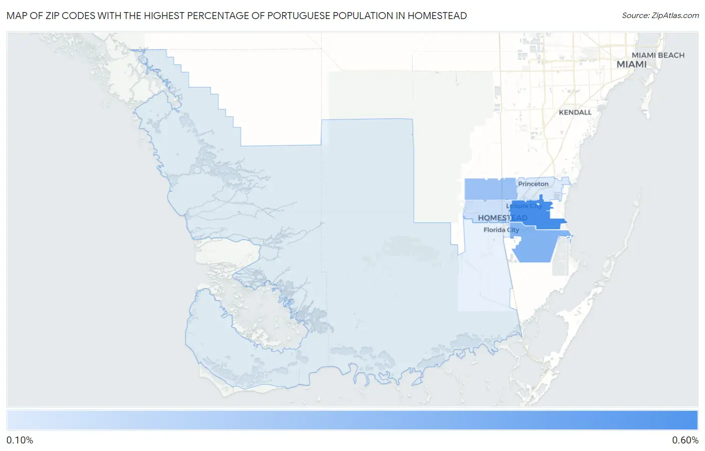 Zip Codes with the Highest Percentage of Portuguese Population in Homestead Map
