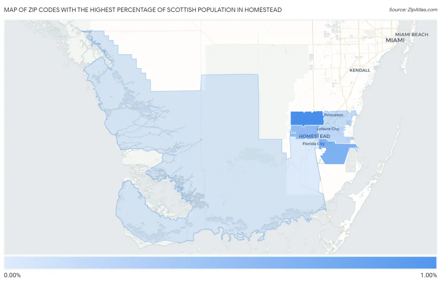 Zip Codes with the Highest Percentage of Scottish Population in Homestead Map