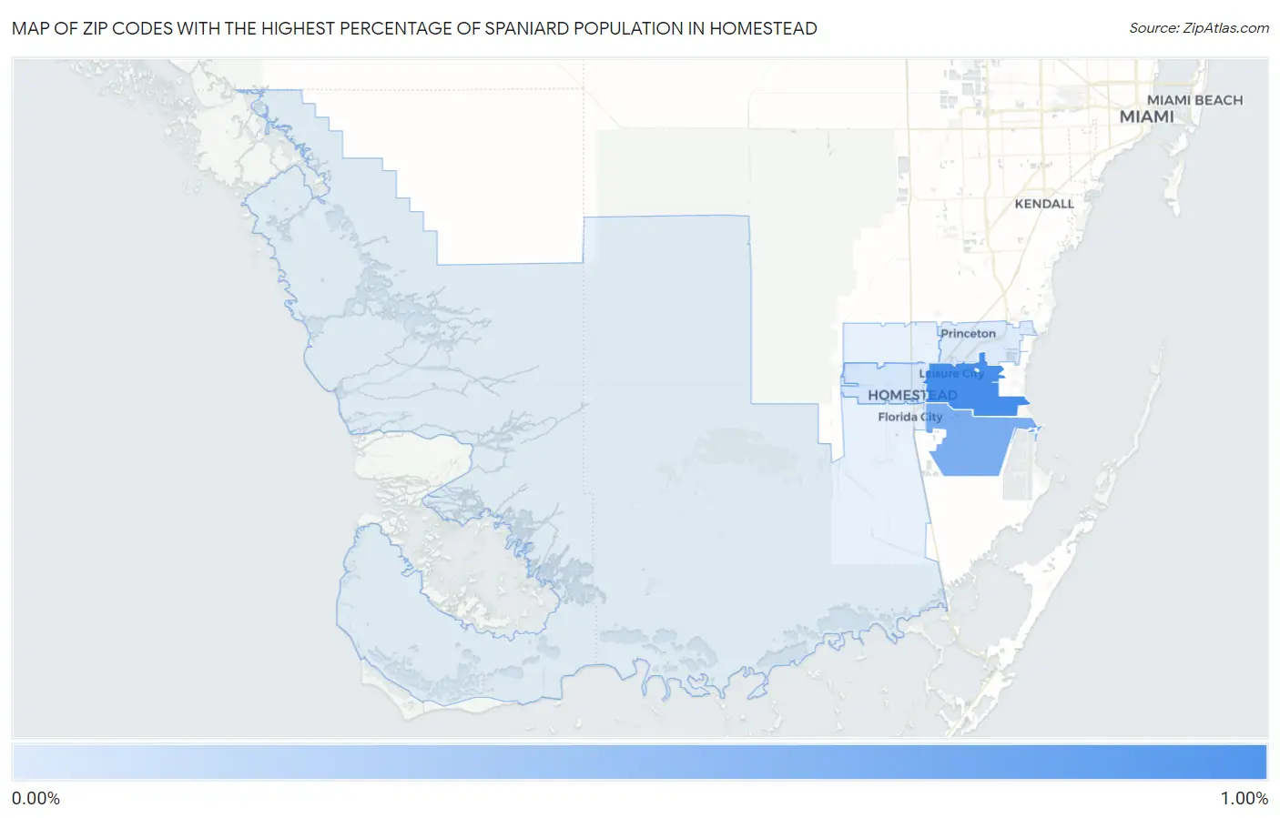 Zip Codes with the Highest Percentage of Spaniard Population in Homestead Map