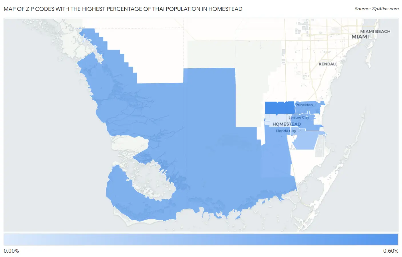 Zip Codes with the Highest Percentage of Thai Population in Homestead Map