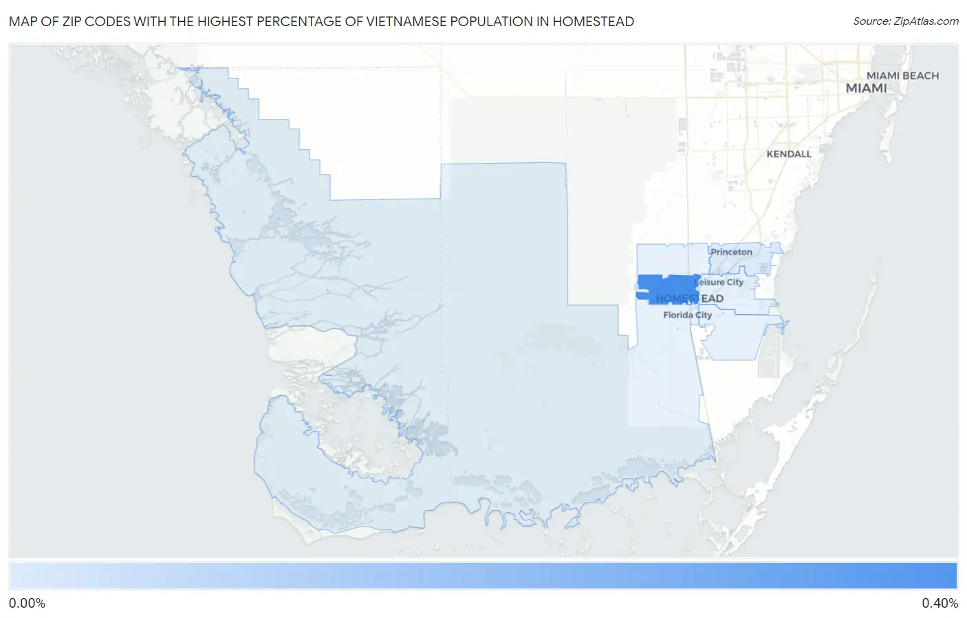 Zip Codes with the Highest Percentage of Vietnamese Population in Homestead Map