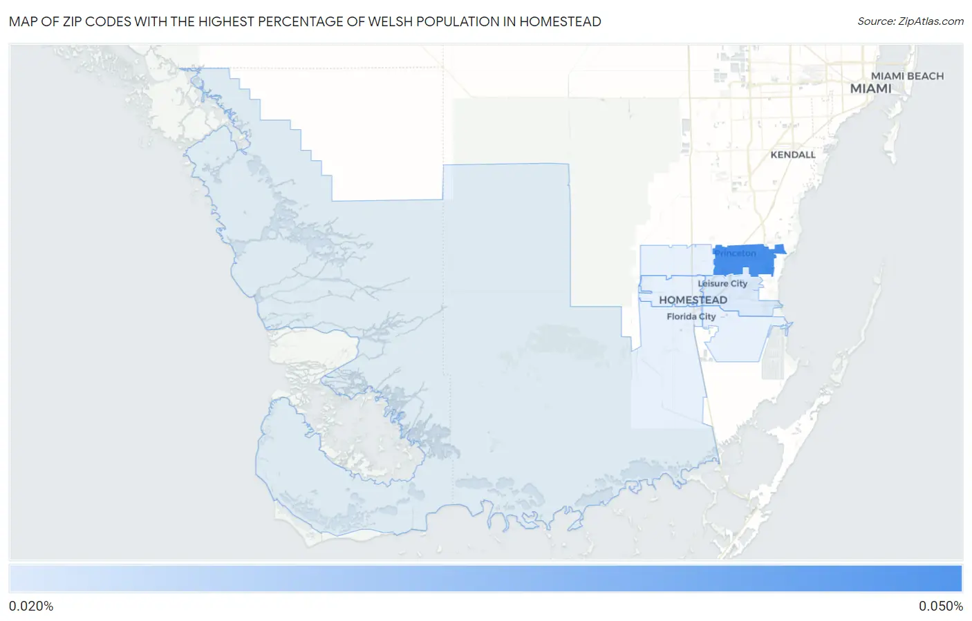 Zip Codes with the Highest Percentage of Welsh Population in Homestead Map