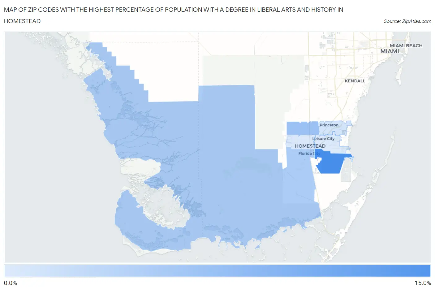 Zip Codes with the Highest Percentage of Population with a Degree in Liberal Arts and History in Homestead Map