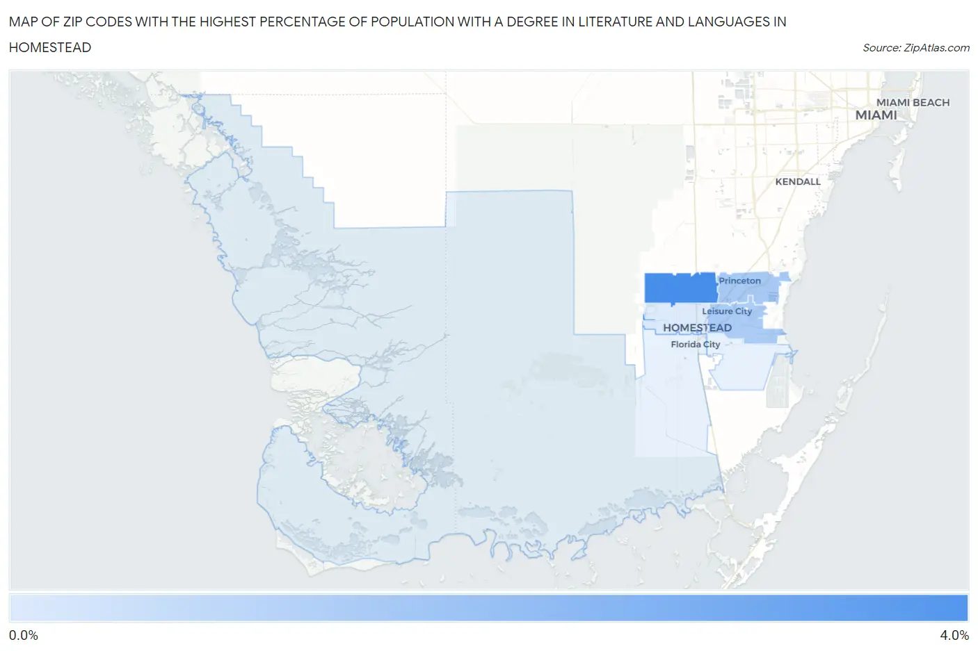 Zip Codes with the Highest Percentage of Population with a Degree in Literature and Languages in Homestead Map