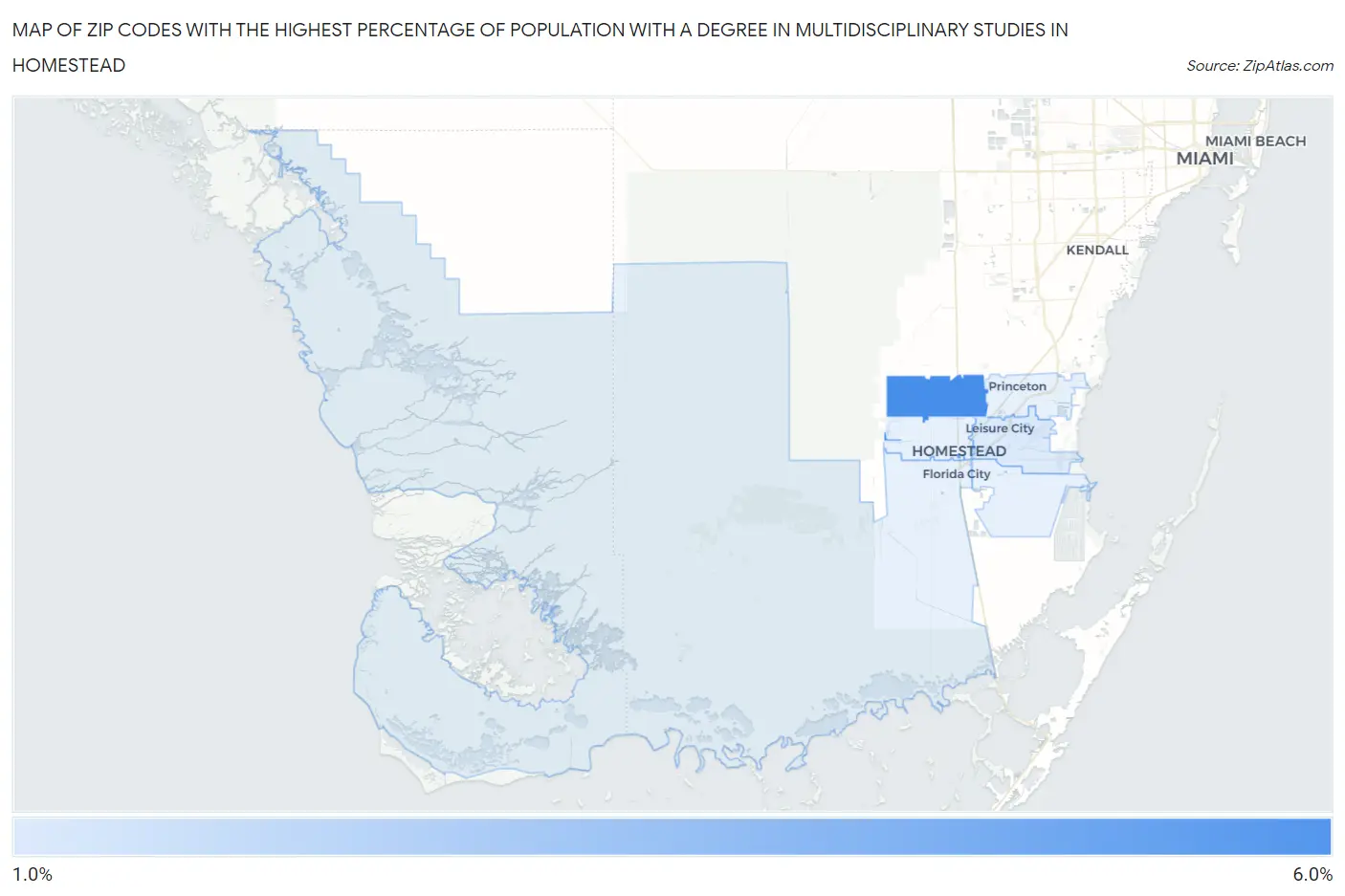 Zip Codes with the Highest Percentage of Population with a Degree in Multidisciplinary Studies in Homestead Map