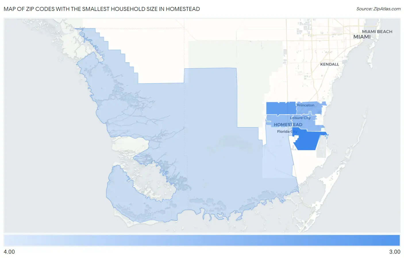 Zip Codes with the Smallest Household Size in Homestead Map
