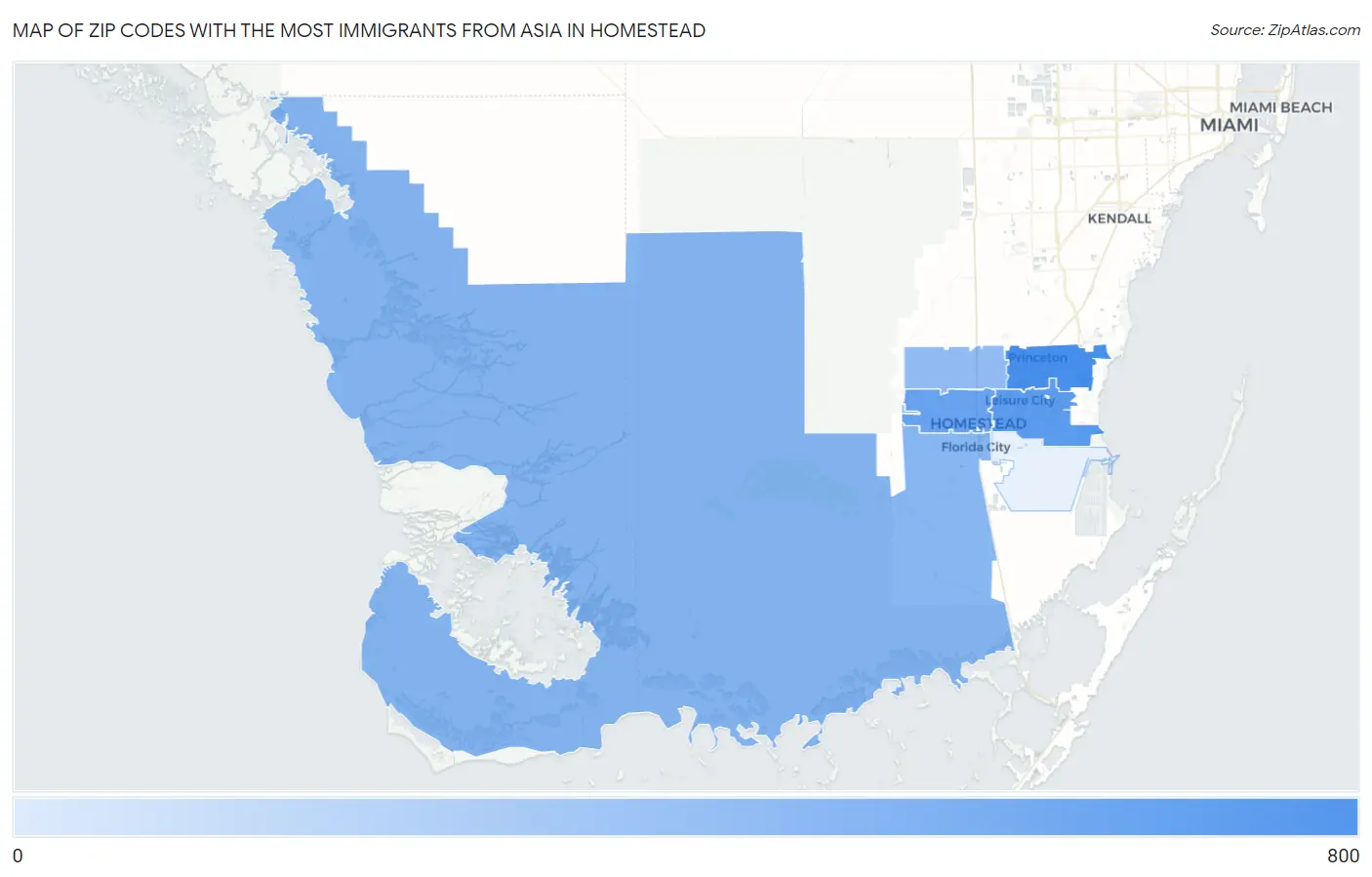 Zip Codes with the Most Immigrants from Asia in Homestead Map
