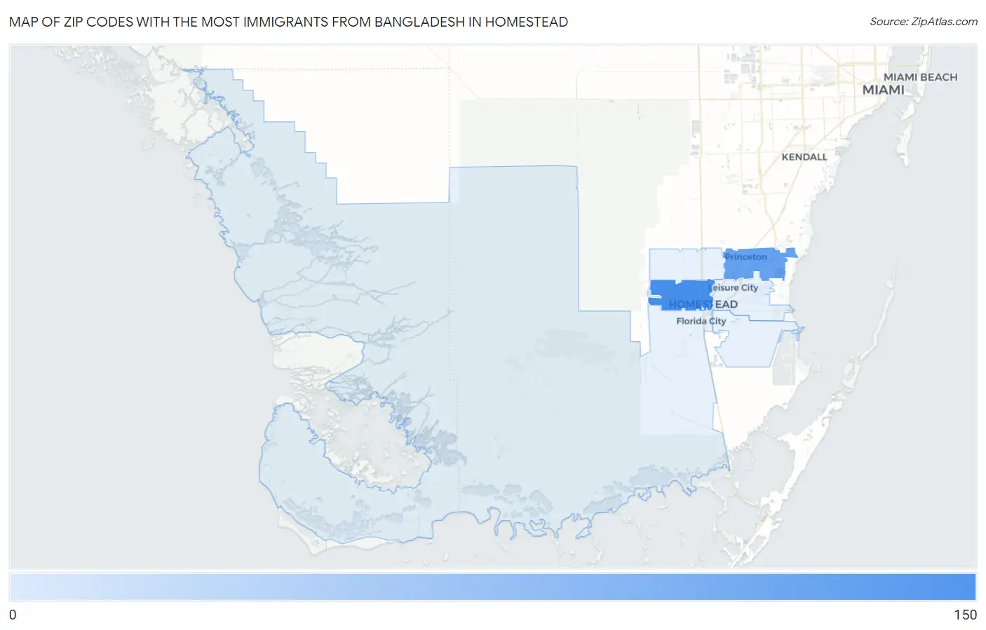 Zip Codes with the Most Immigrants from Bangladesh in Homestead Map