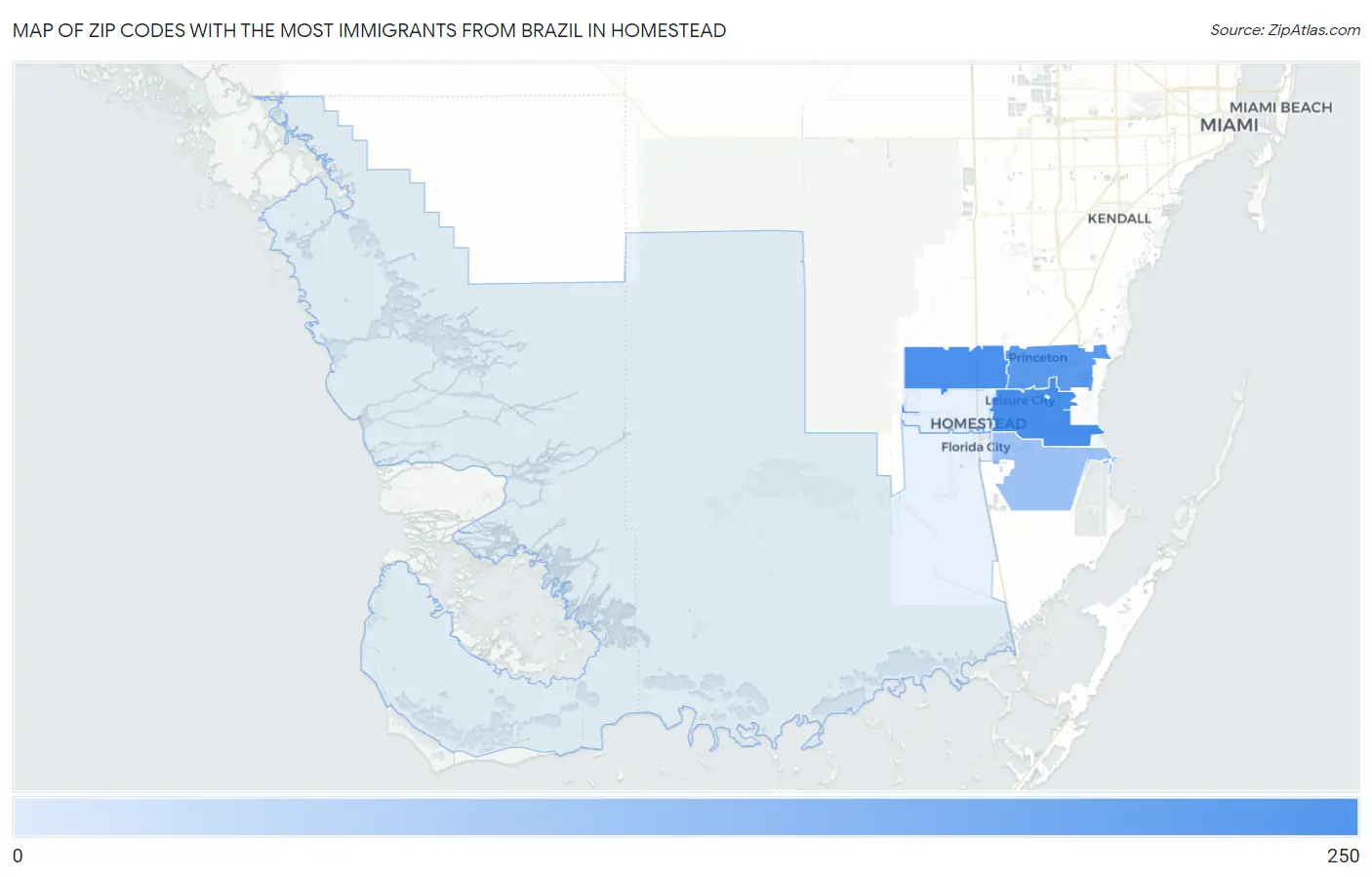 Zip Codes with the Most Immigrants from Brazil in Homestead Map