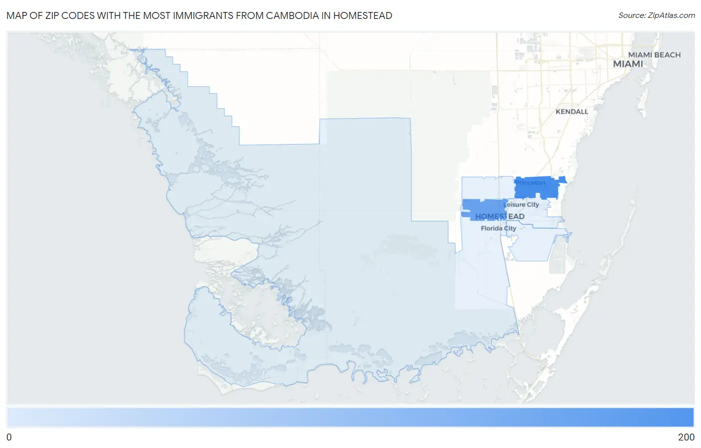 Zip Codes with the Most Immigrants from Cambodia in Homestead Map