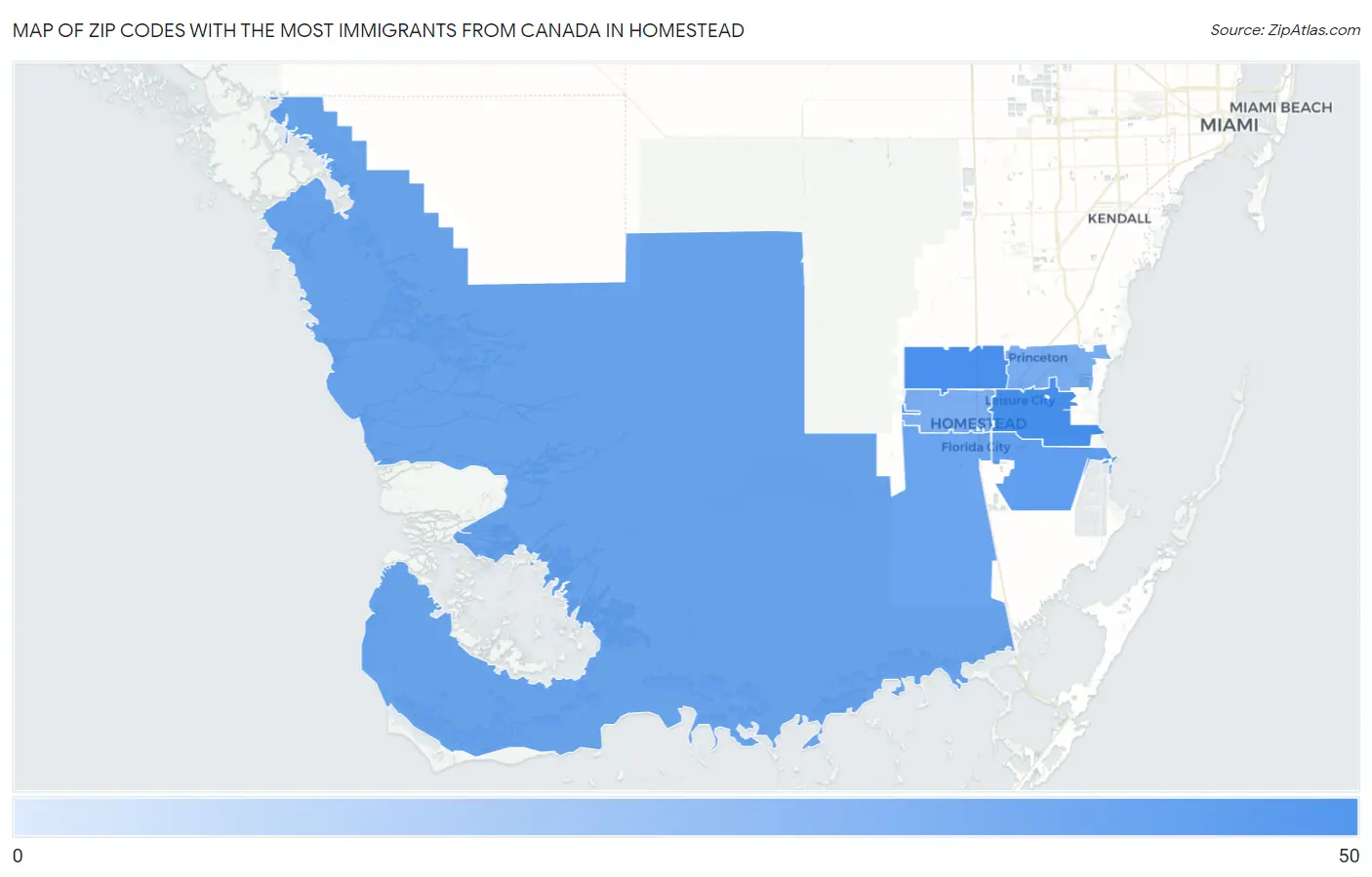 Zip Codes with the Most Immigrants from Canada in Homestead Map