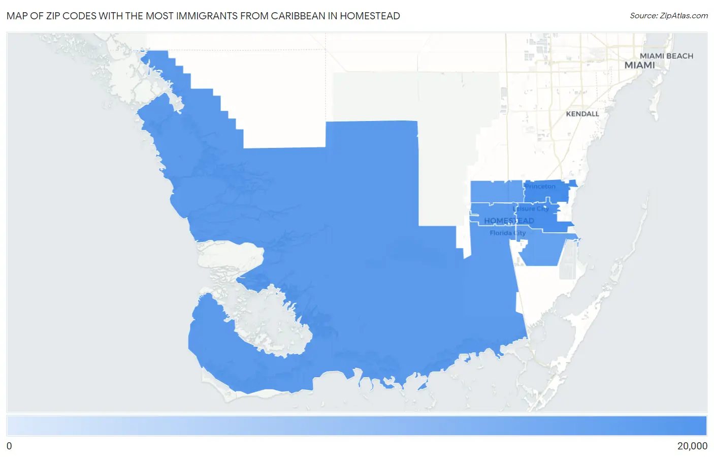 Zip Codes with the Most Immigrants from Caribbean in Homestead Map