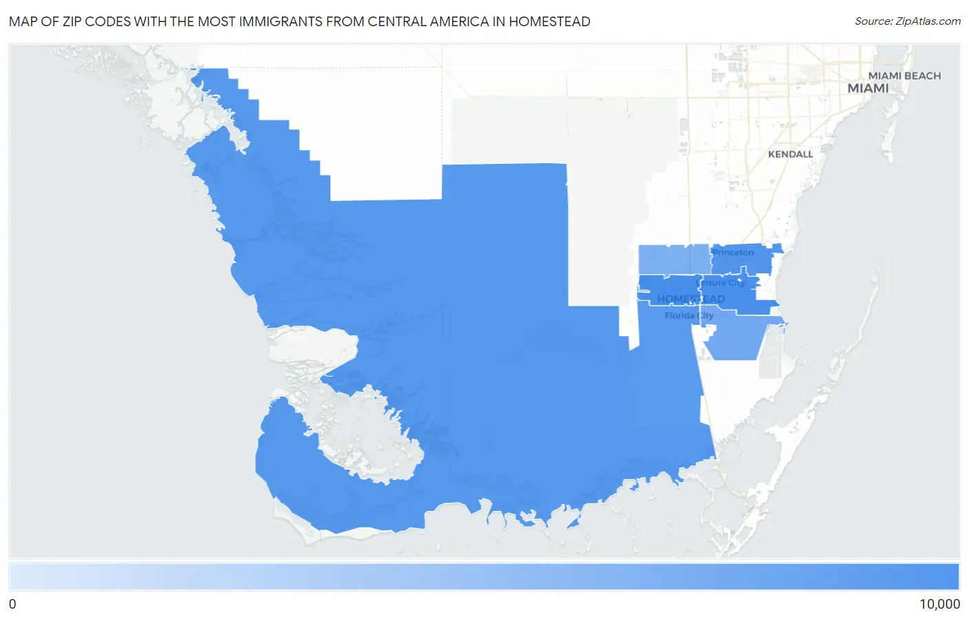 Zip Codes with the Most Immigrants from Central America in Homestead Map
