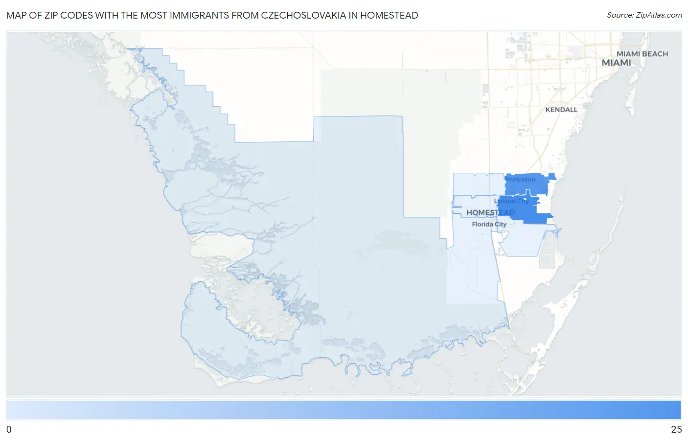 Zip Codes with the Most Immigrants from Czechoslovakia in Homestead Map