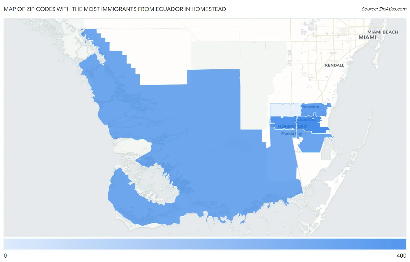 Zip Codes with the Most Immigrants from Ecuador in Homestead Map
