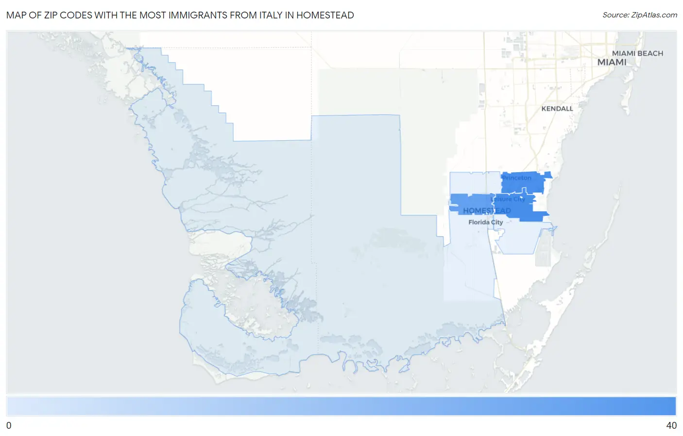 Zip Codes with the Most Immigrants from Italy in Homestead Map