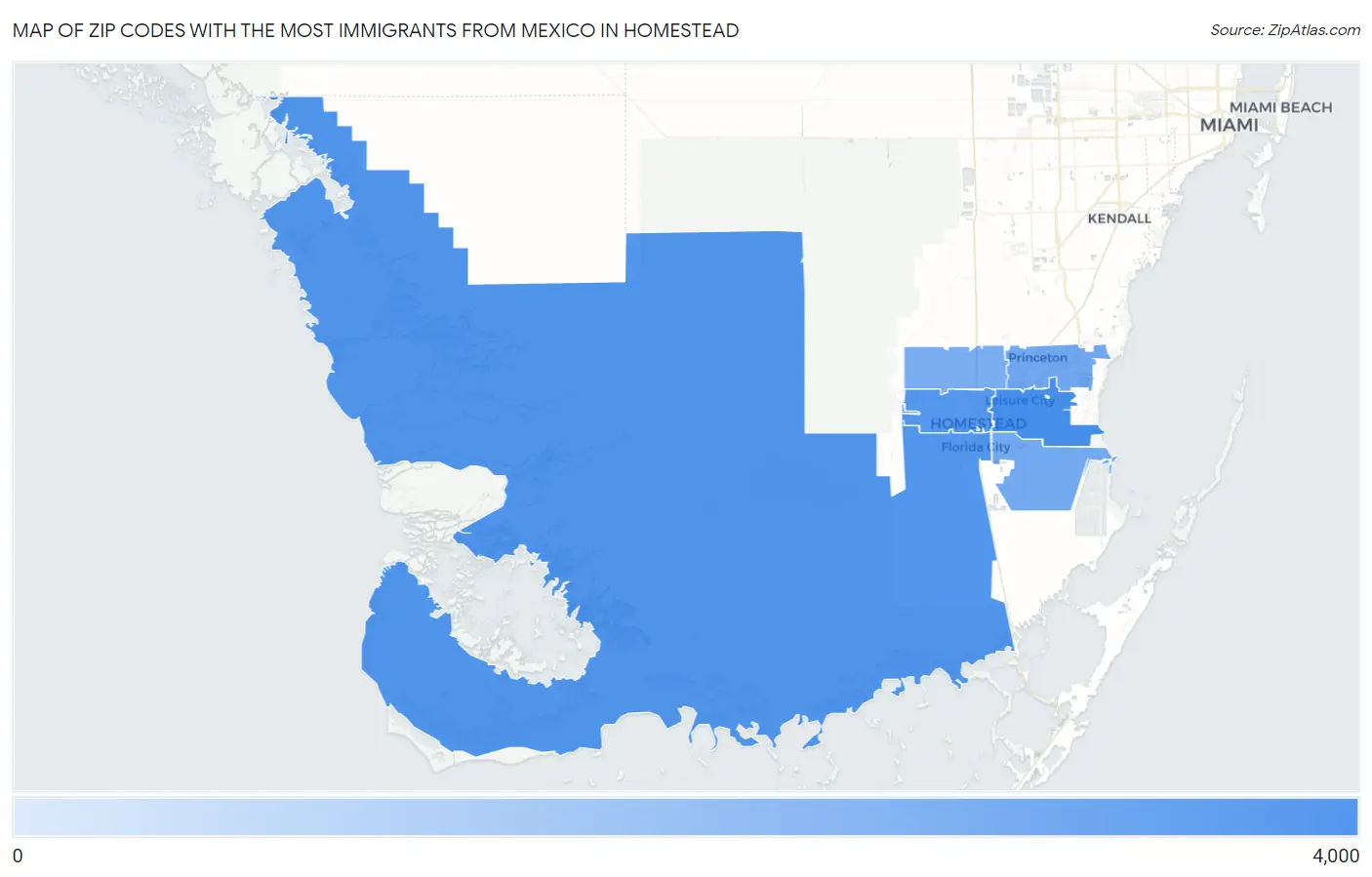 Zip Codes with the Most Immigrants from Mexico in Homestead Map