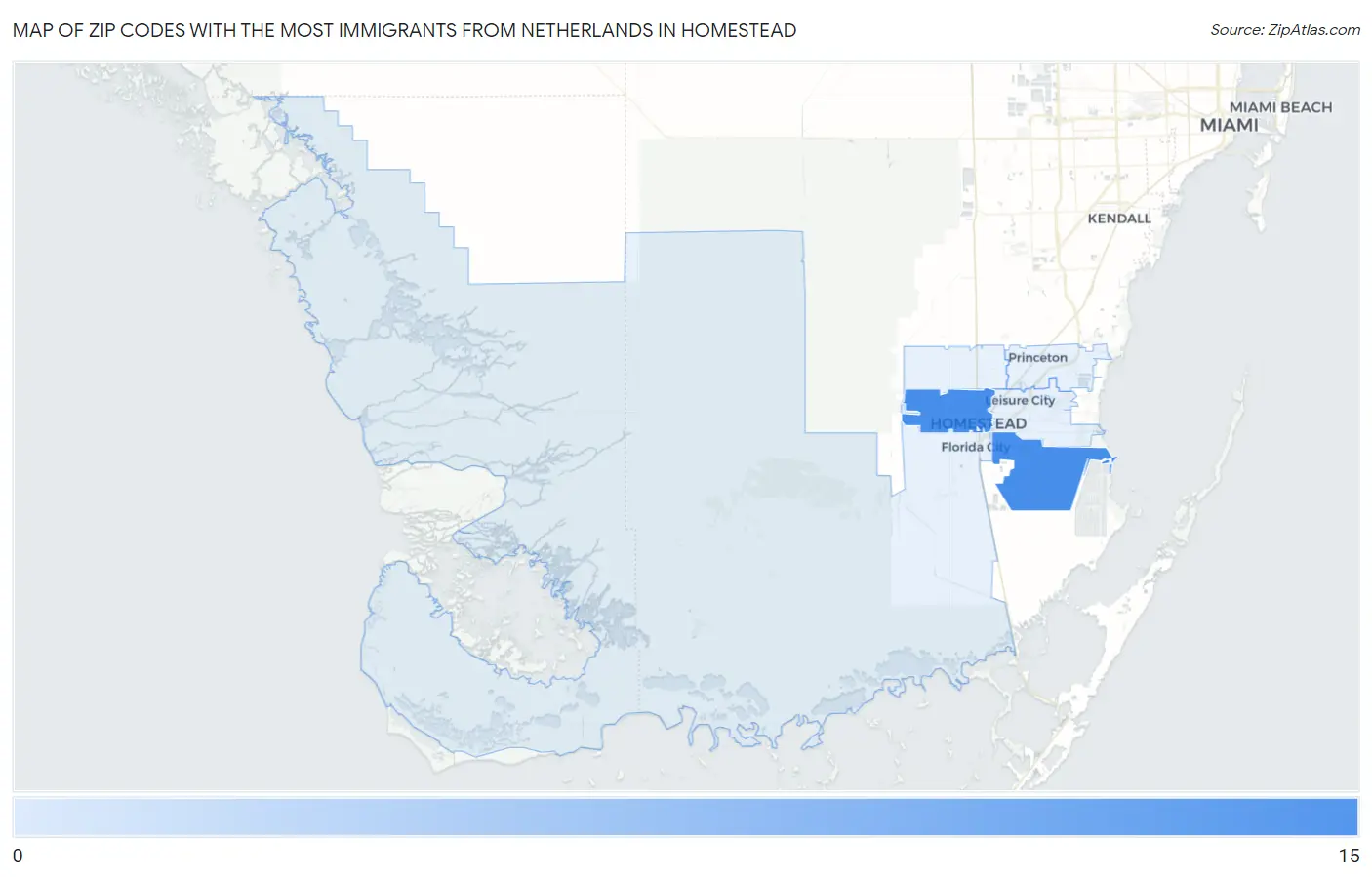 Zip Codes with the Most Immigrants from Netherlands in Homestead Map