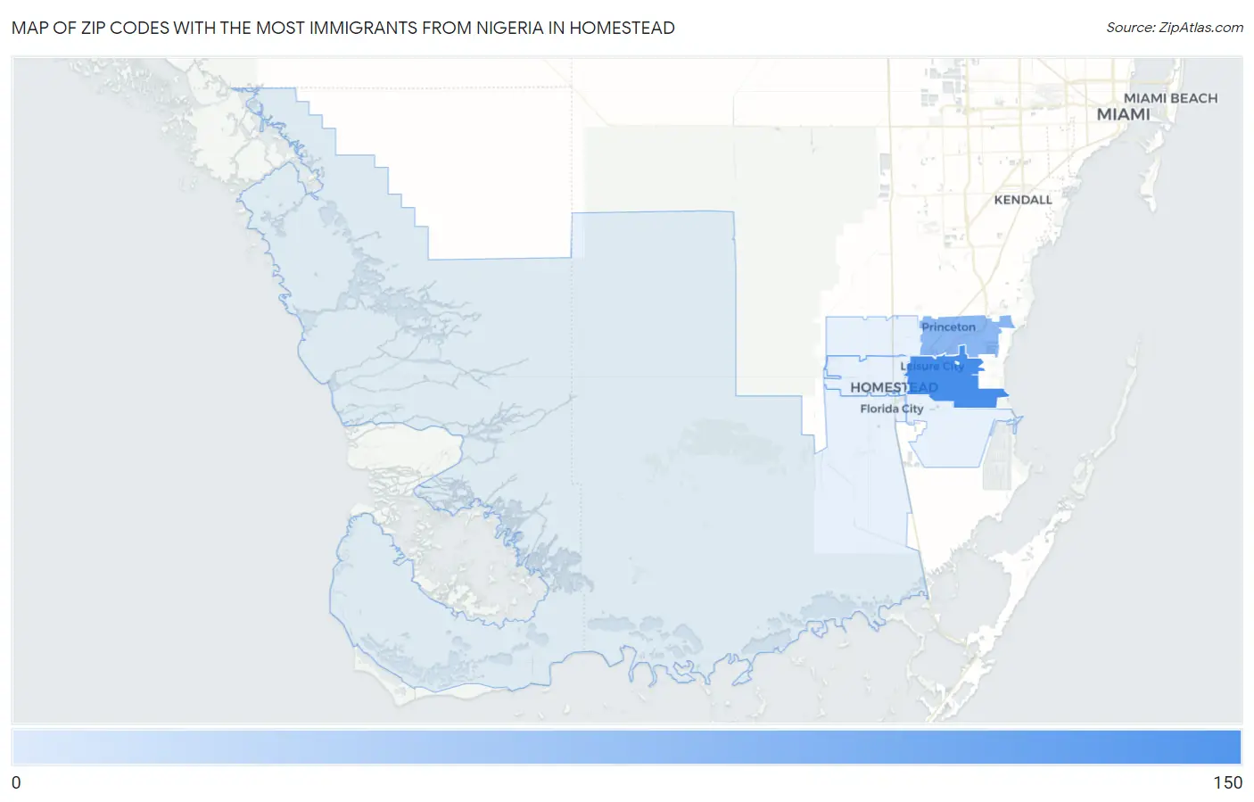 Zip Codes with the Most Immigrants from Nigeria in Homestead Map