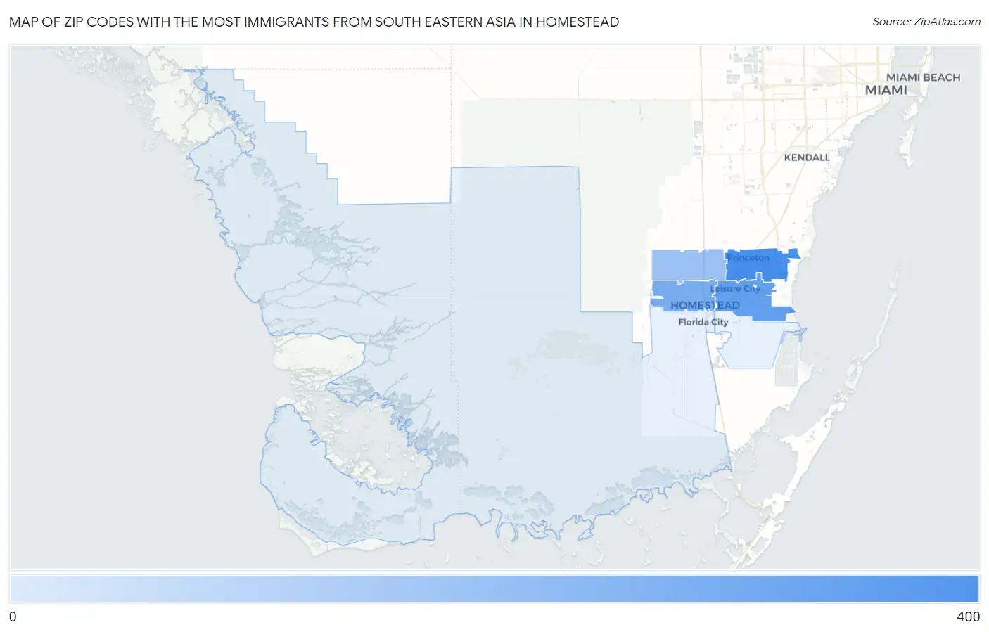 Zip Codes with the Most Immigrants from South Eastern Asia in Homestead Map