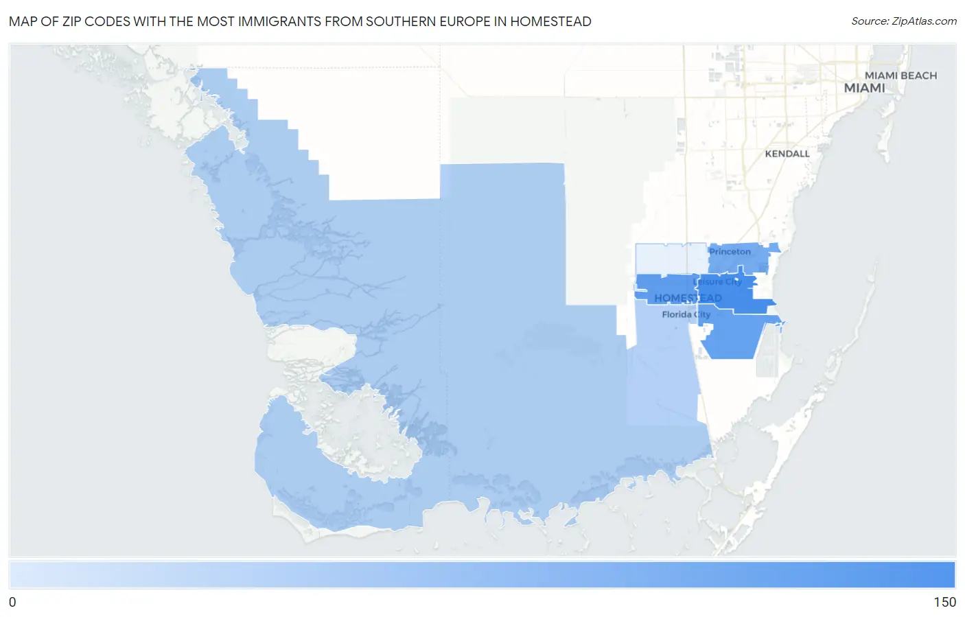 Zip Codes with the Most Immigrants from Southern Europe in Homestead Map