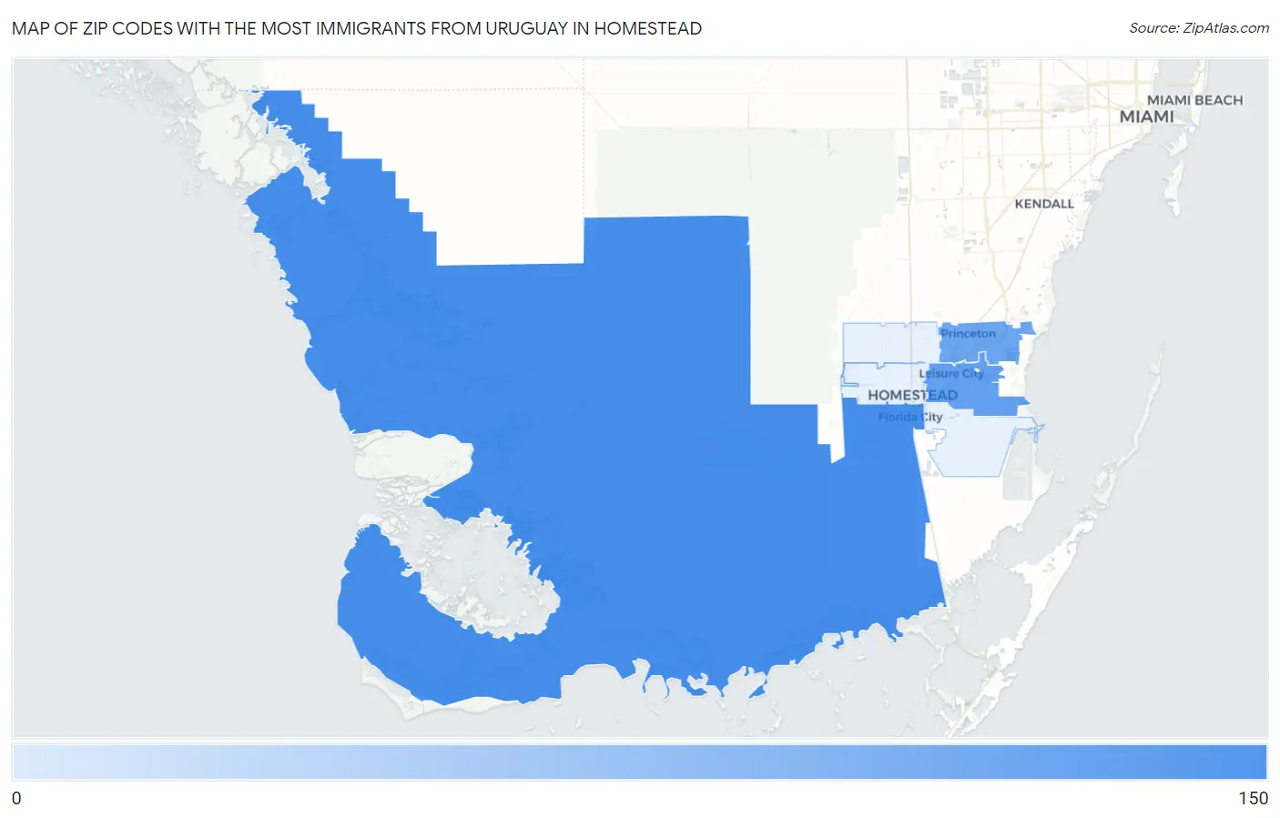 Zip Codes with the Most Immigrants from Uruguay in Homestead Map