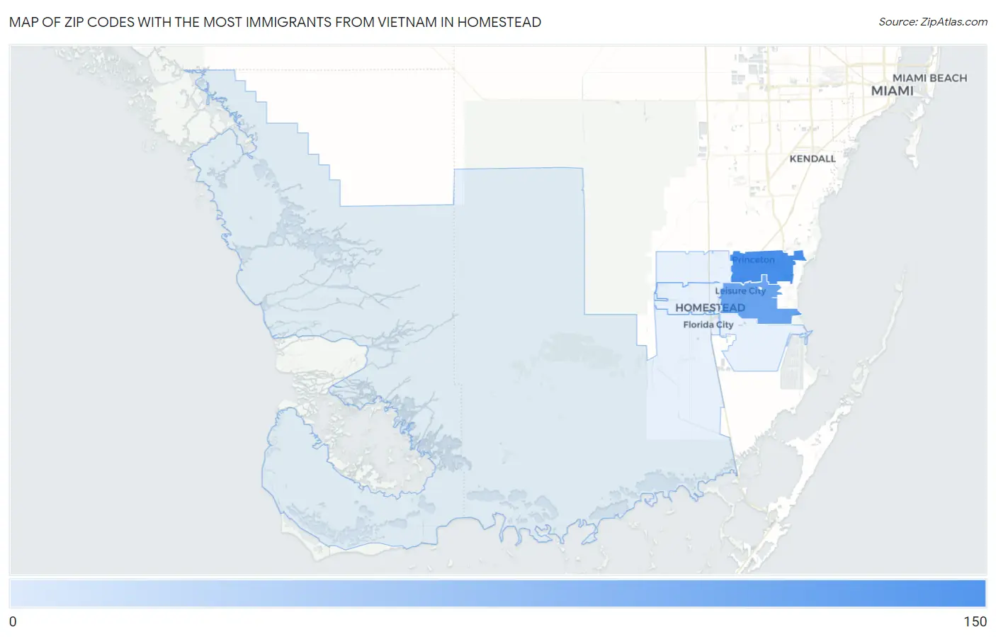 Zip Codes with the Most Immigrants from Vietnam in Homestead Map