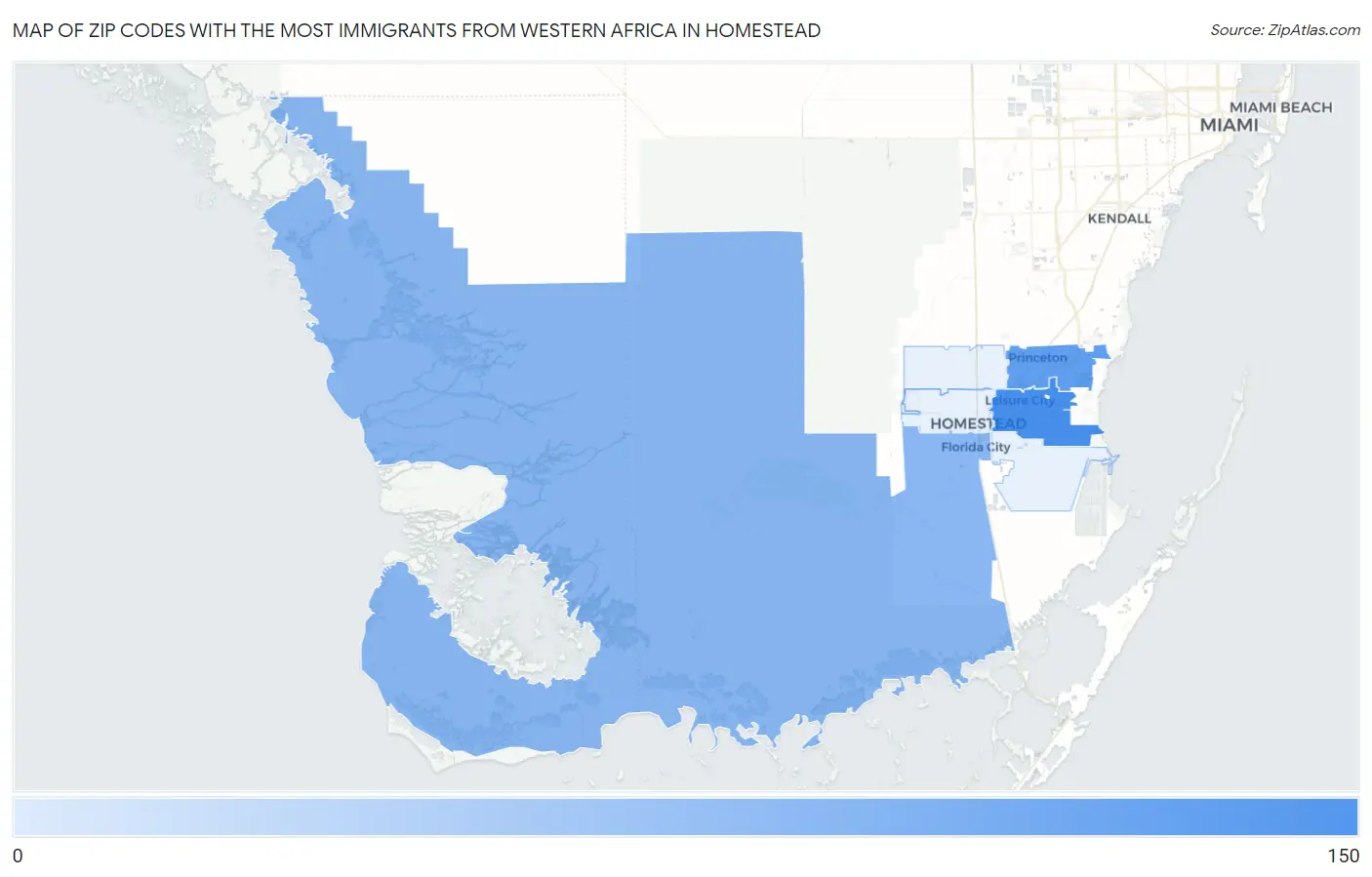 Zip Codes with the Most Immigrants from Western Africa in Homestead Map