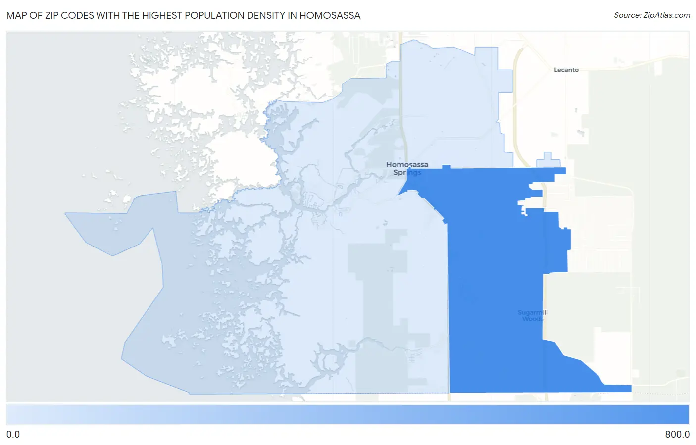 Zip Codes with the Highest Population Density in Homosassa Map
