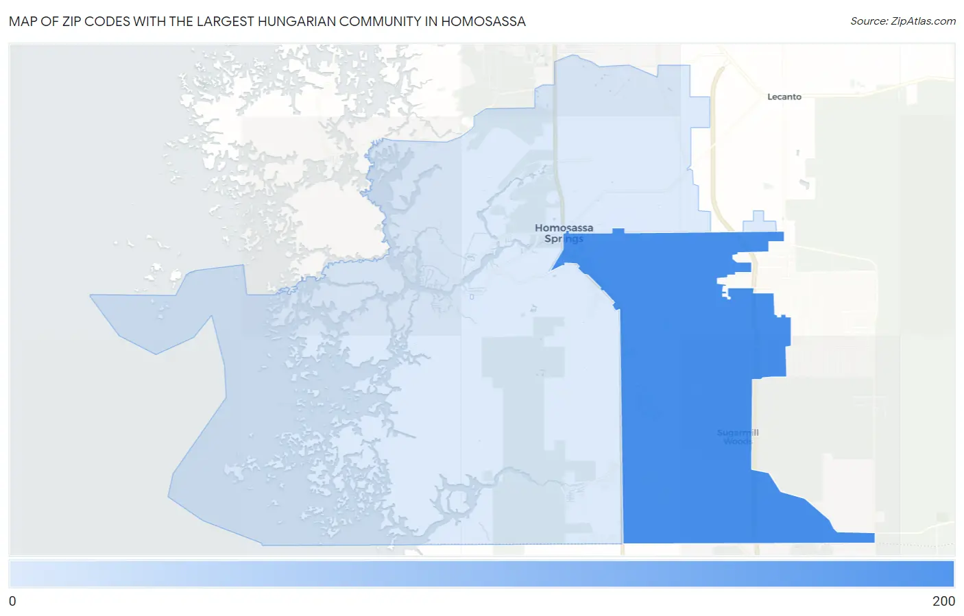 Zip Codes with the Largest Hungarian Community in Homosassa Map