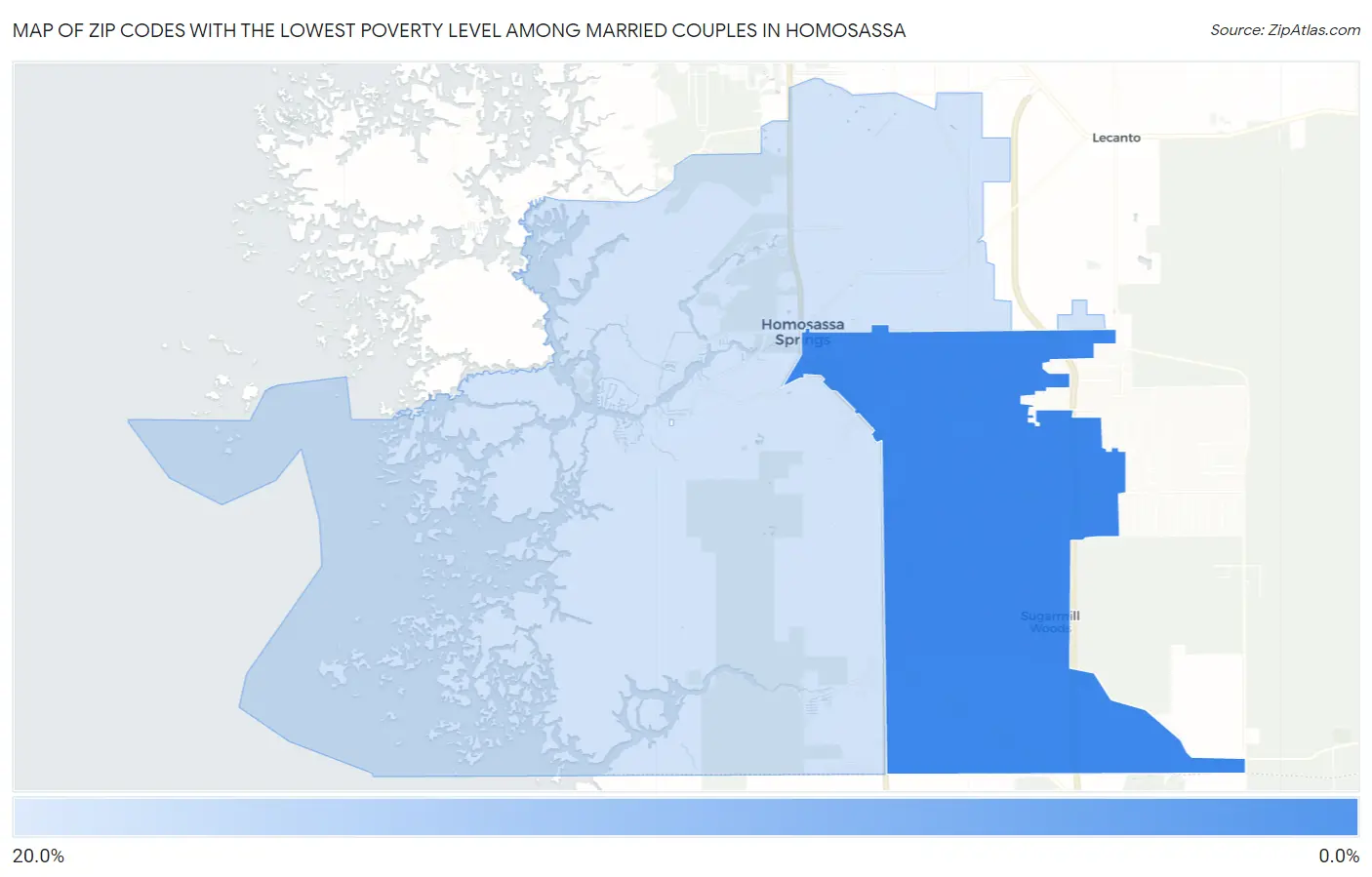 Zip Codes with the Lowest Poverty Level Among Married Couples in Homosassa Map
