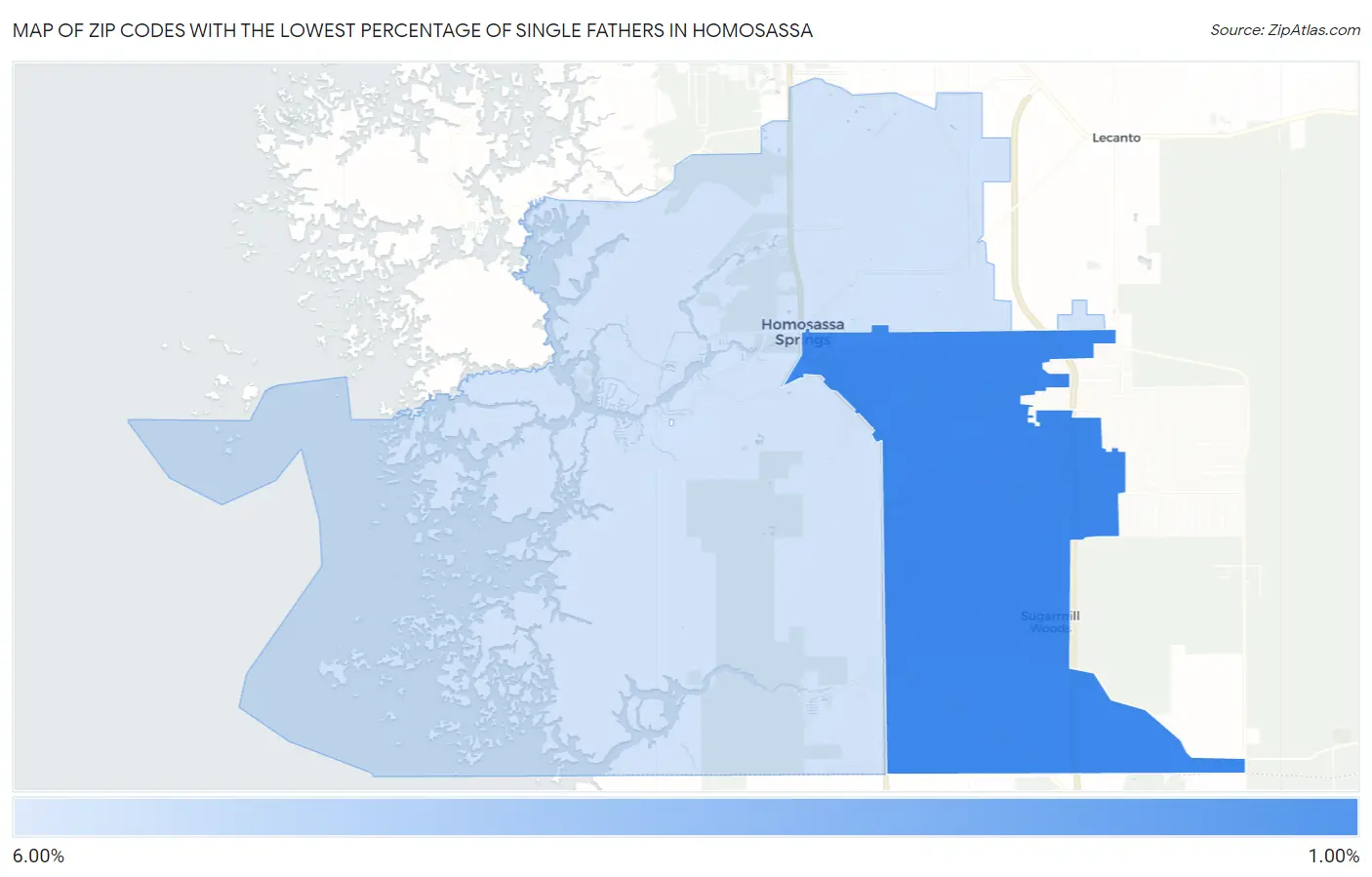 Zip Codes with the Lowest Percentage of Single Fathers in Homosassa Map