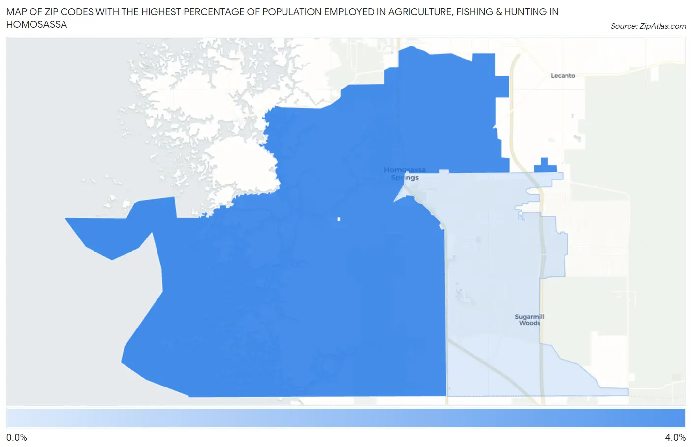 Zip Codes with the Highest Percentage of Population Employed in Agriculture, Fishing & Hunting in Homosassa Map