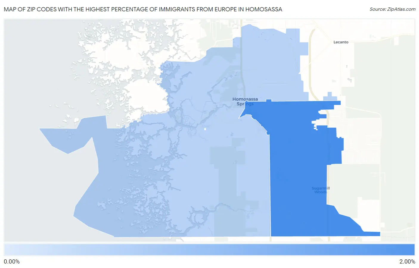 Zip Codes with the Highest Percentage of Immigrants from Europe in Homosassa Map