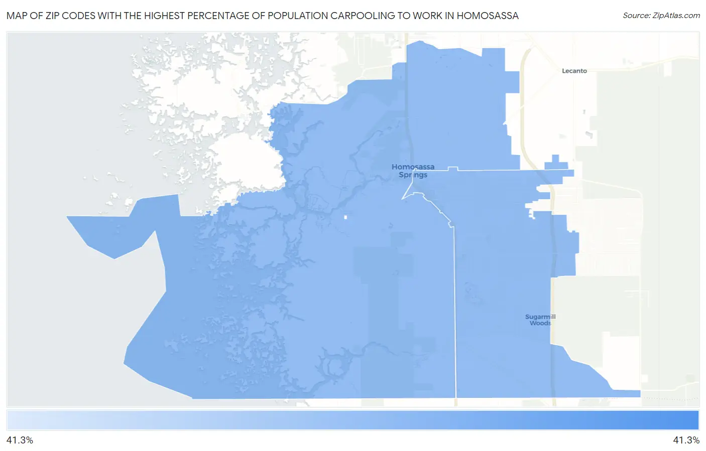Zip Codes with the Highest Percentage of Population Carpooling to Work in Homosassa Map