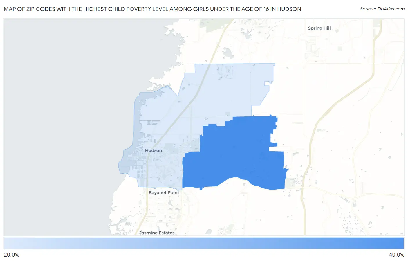 Zip Codes with the Highest Child Poverty Level Among Girls Under the Age of 16 in Hudson Map