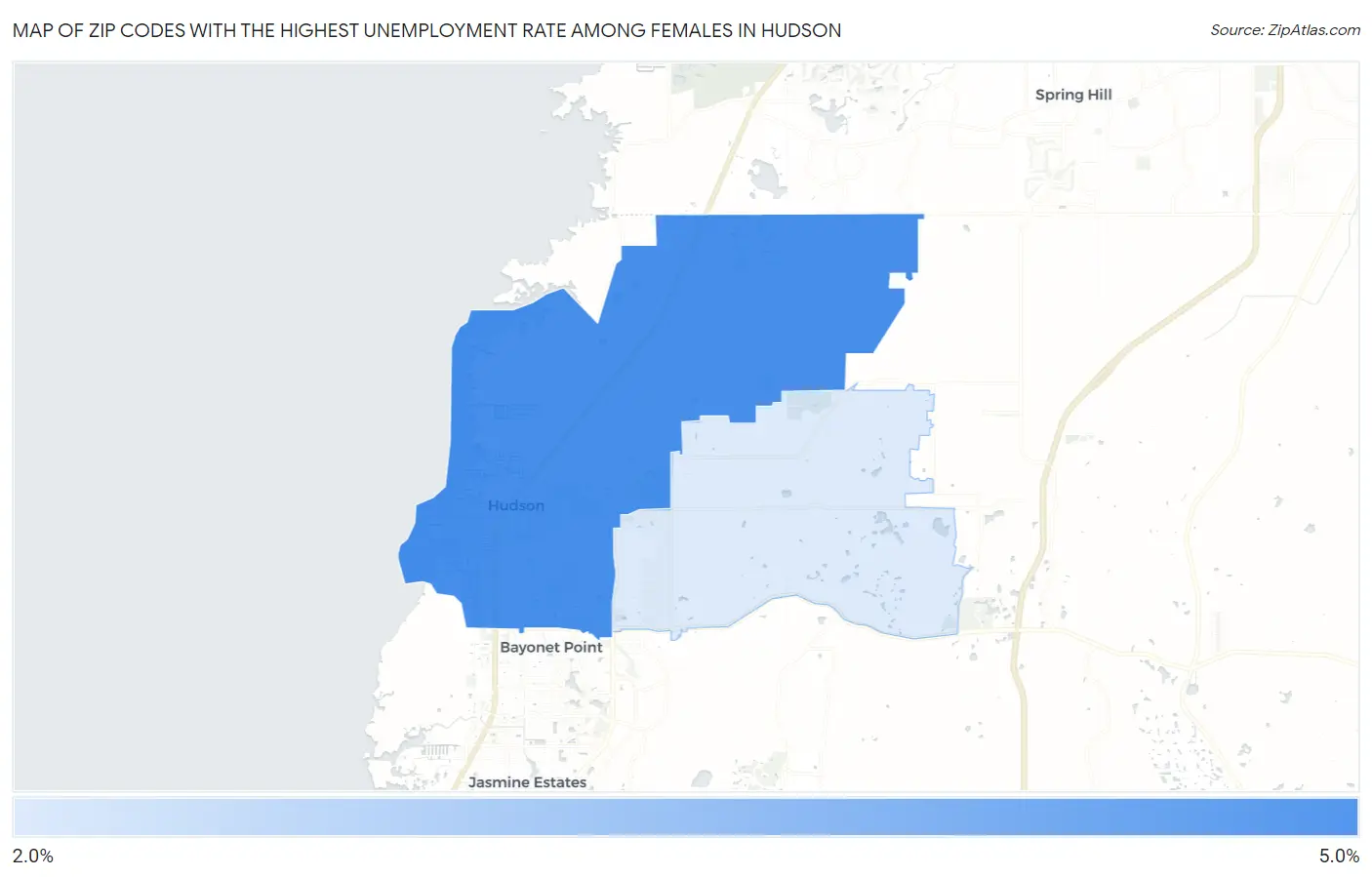 Zip Codes with the Highest Unemployment Rate Among Females in Hudson Map