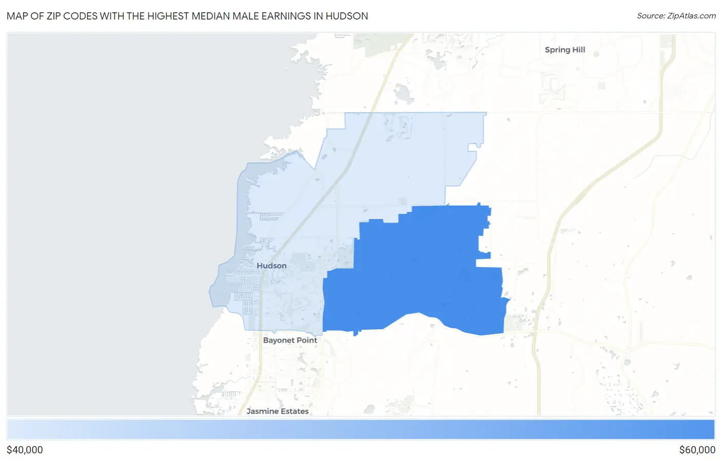 Zip Codes with the Highest Median Male Earnings in Hudson Map