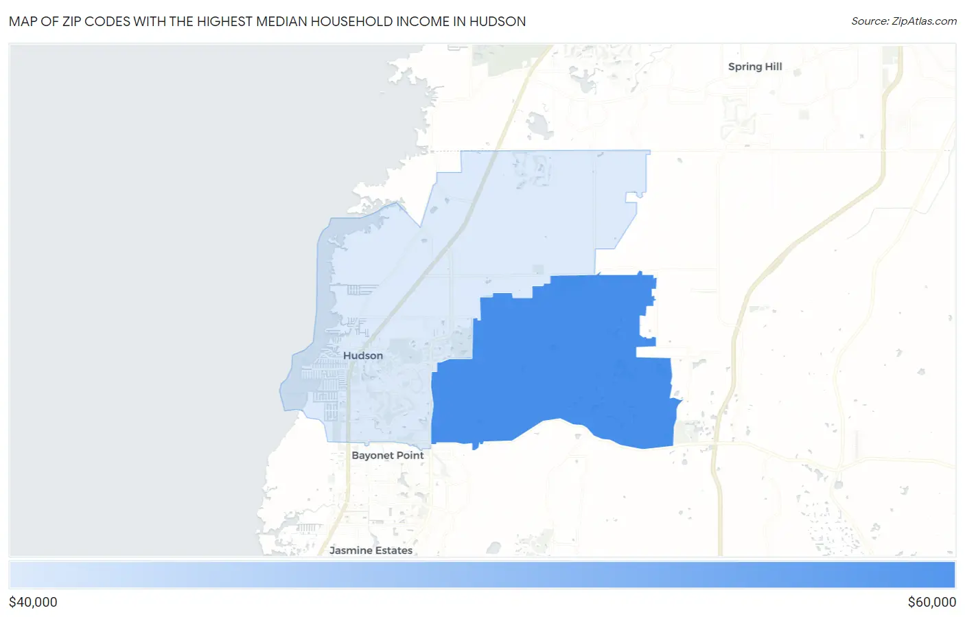 Zip Codes with the Highest Median Household Income in Hudson Map
