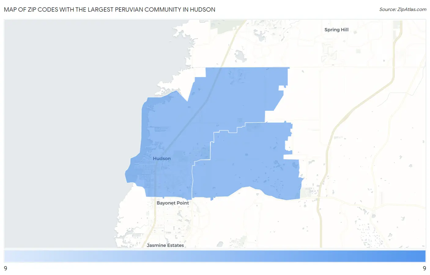 Zip Codes with the Largest Peruvian Community in Hudson Map