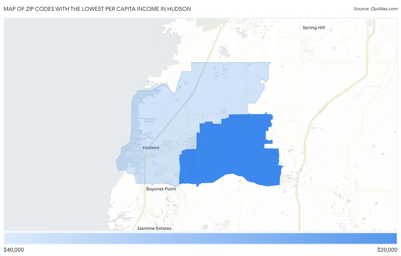 Zip Codes with the Lowest Per Capita Income in Hudson Map