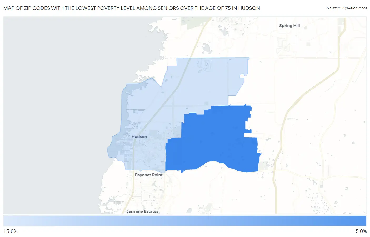 Zip Codes with the Lowest Poverty Level Among Seniors Over the Age of 75 in Hudson Map