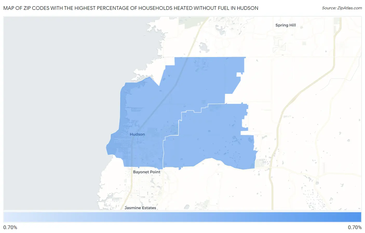 Zip Codes with the Highest Percentage of Households Heated without Fuel in Hudson Map