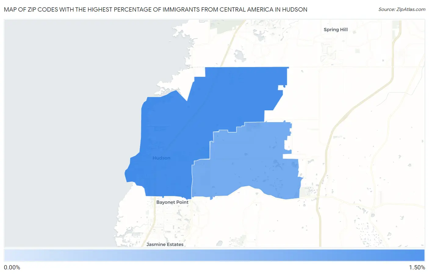 Zip Codes with the Highest Percentage of Immigrants from Central America in Hudson Map