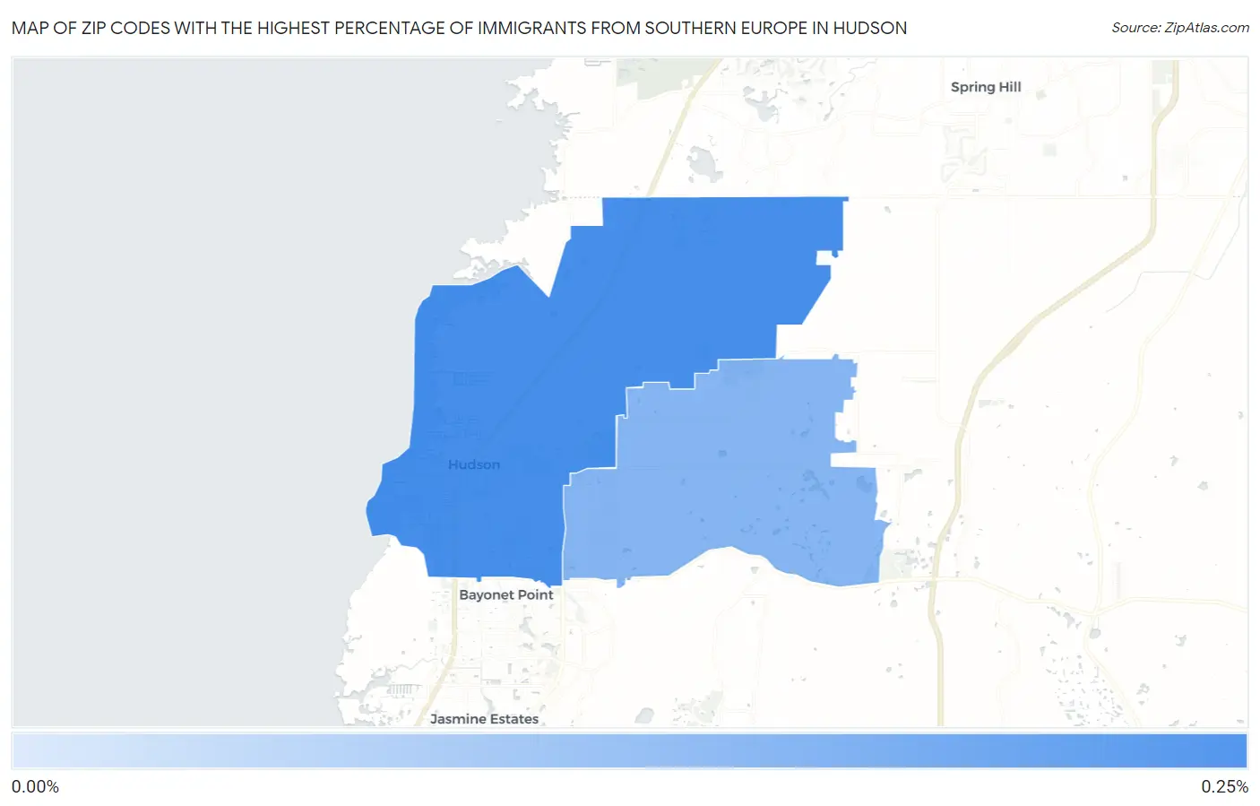 Zip Codes with the Highest Percentage of Immigrants from Southern Europe in Hudson Map