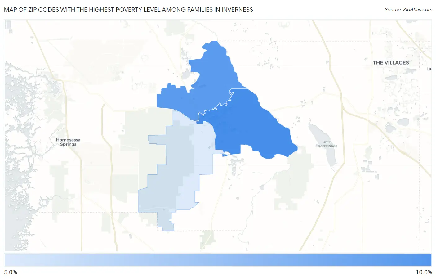 Zip Codes with the Highest Poverty Level Among Families in Inverness Map