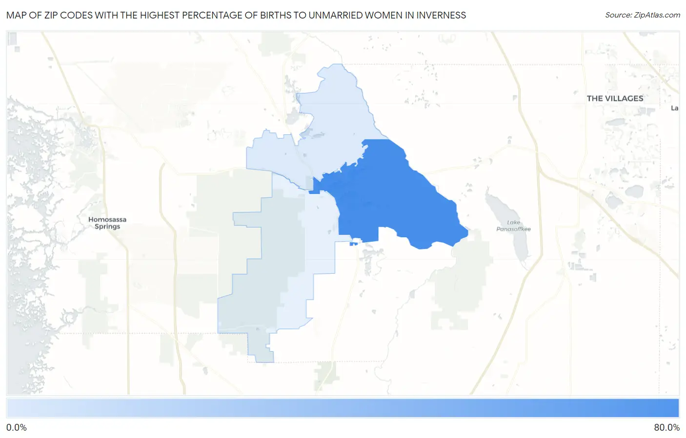 Zip Codes with the Highest Percentage of Births to Unmarried Women in Inverness Map