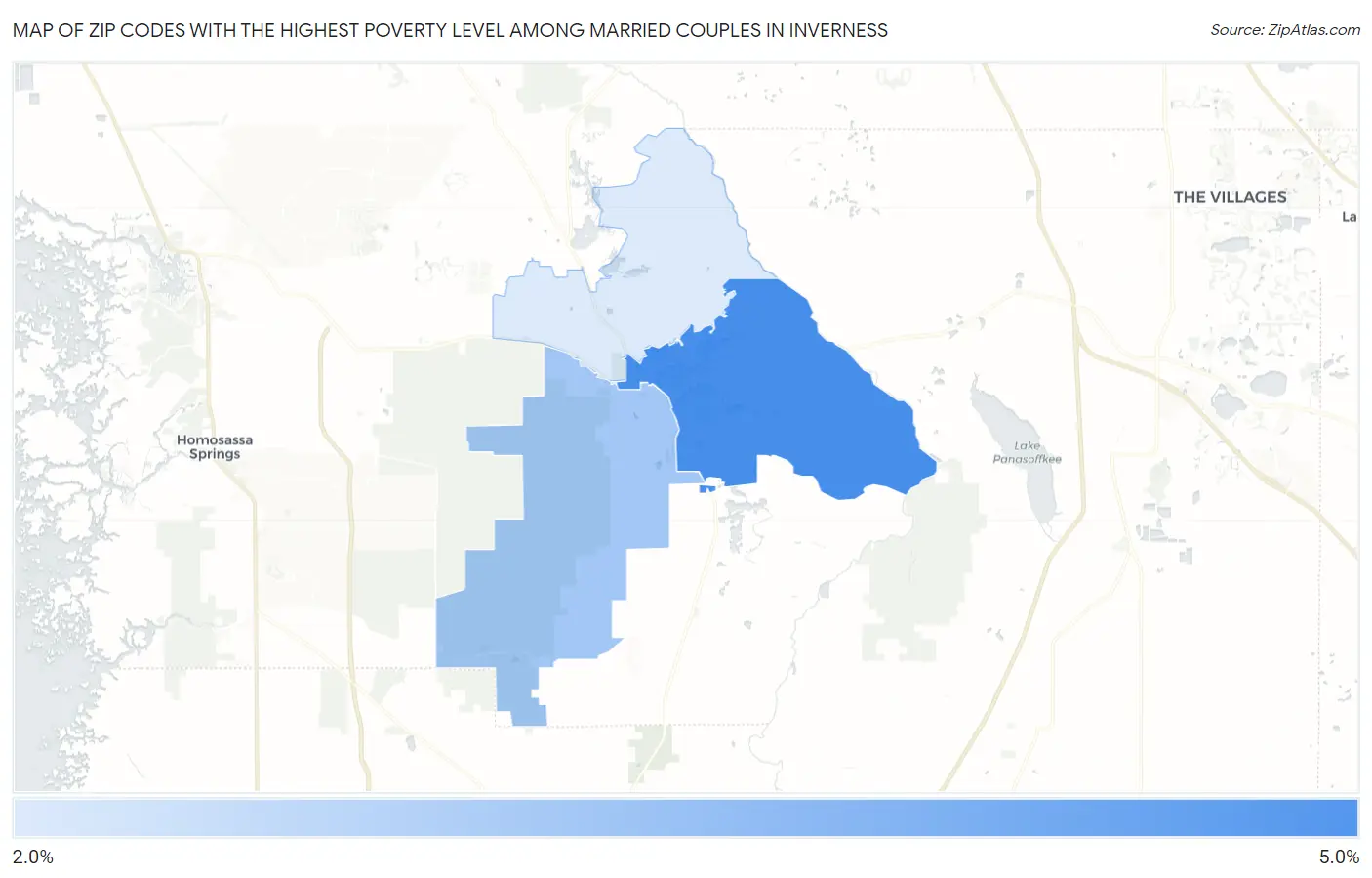 Zip Codes with the Highest Poverty Level Among Married Couples in Inverness Map